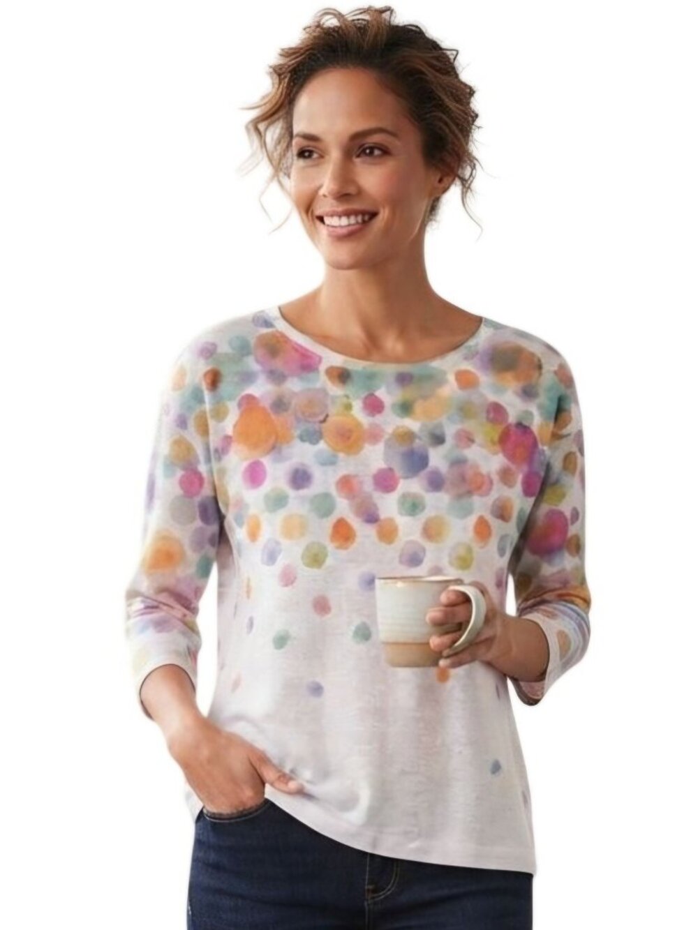 FDJ French Dressing Jeans Watercolor Dot Art To Wear Cotton Blend Top Size S